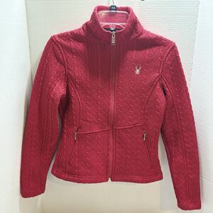 Women's Spyder Major Core Sweater Pink Cable Knit Full Zip Sweatshirt Jacket XS